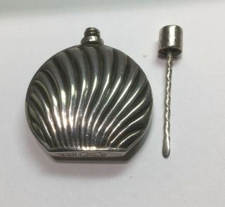 Vintage Sterling Silver Clam Shell Design Perfume Scent Bottle Size 1.  50” M135 2