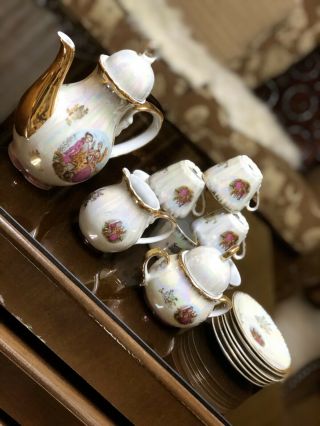 Rare 19th Romeo&juliet Japanese Tea Set Fine Porcelain 24k Gold Hand Painted Art