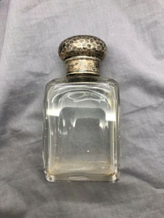 Antique Clear Glass Perfume Bottle With Marked Sterling Silver Top