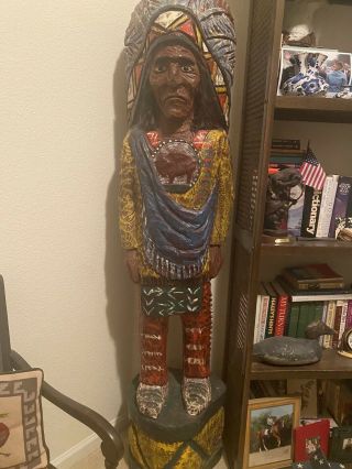 Vintage Wooden Cigar Store Indian Statue 6ft Tall