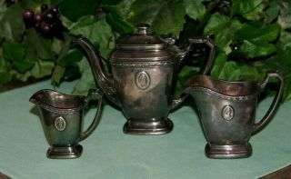 Antique Barth & Co.  N.  Y.  The Warwick Nickel Silver 10 Oz.  Tea Pot & 2 Creamers