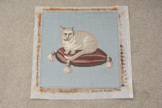 Fab Vintage Completed Needlepoint Tapestry Elizabeth Bradley The Cream Cat