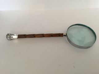 Antique Magnifying Glass Silver Plated And Bamboo Handle