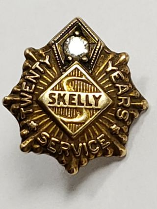 Vintage 10k Gold Diamond Skelly Oil 20 Year Service Award Pin
