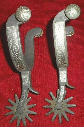 Double Mtd.  Silver Inlade Iron Spurs Purchased At Canon City Prison 1931