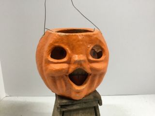 Vintage 5” Halloween Paper Mache Jack O Lantern Pumpkin