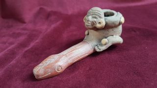 Antique Maya Inca Snake Pipe Shaman Aztec Terra Cotta Pottery