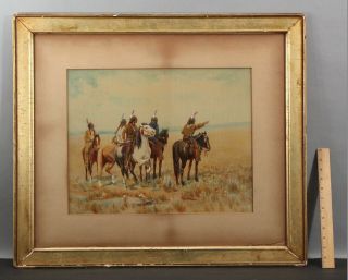Large Antique Charles Craig Western Native American Indian Hand Colored Print