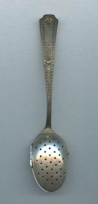 18 - 1900’s Sterling Silver Tea Strainer Spoon - Hinged - Bowl,  Perforated,  Embossed