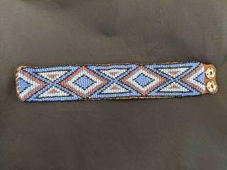 Vintage Navajo Hand Beaded 7 " Snap Bracelet Multi Colored Seed Beads & Leather