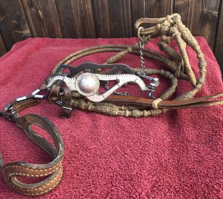 Vintage Ornate Horse Bit Possible Silver With Steel & Copper,  Leather Harness