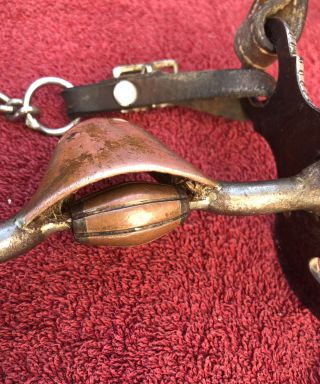 Vintage Ornate Horse Bit Possible Silver with Steel & Copper,  Leather Harness 3