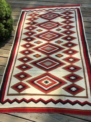 Ganado Navajo Indian Rug.  Large 82”x48”,  Old.  Certificate Of Authentication Incl