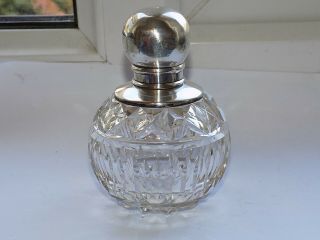 Antique Victorian 1862 Hallmarked Silver & Cut Glass Perfume Bottle With Stopper