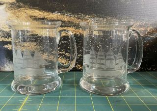 Vintage Hand Blown Romania Crystal Beer Mug Toscany Glass Tall Ship Etched Nwt