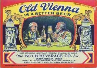 Old Vienna Beer Label,  U - Permit,  Irtp,  Koch Beverage Co. ,  Wapakoneta,  Oh