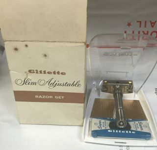 Vintage Gillette Slim Adjustable {i - 2} Razor Set W/original Case & Box