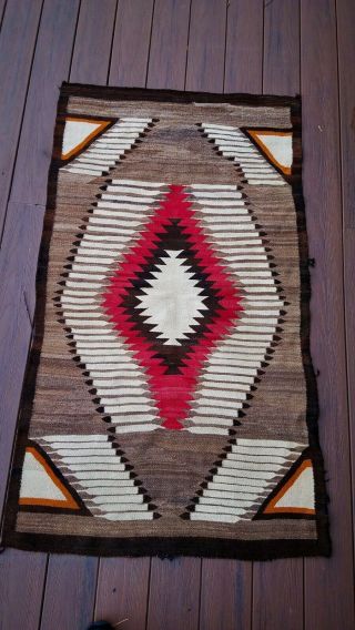 Wonderful Antique Vintage Navajo Woven Rug With Figural Feathers 60 " X 35 "