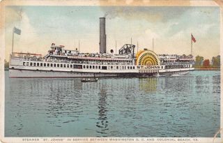 Colonial Beach Virginia Steamer St Johns Vintage Postcard Aa20476