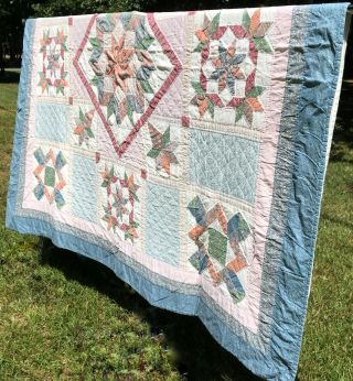 Vintage Stars Colorful Calico Patchwork Quilt Full/queen Size Quilt 85 X 85