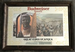 Vintage Budweiser Great Kings Of Africa Bar Mirror Shaka Zulu 19”x 27”