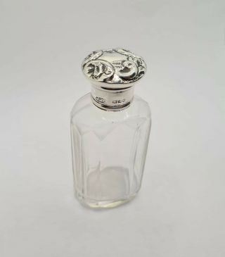 Antique Sterling Silver And Cut Glass Scent / Dressing Table Bottle London 1906