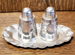 Mexico Sterling Silver Salt And Pepper Shakers With Tray