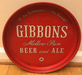 Vintage Gibbons Mellow - Pure Beer & Ale Tray Wilkes Barre,  Pa 1940s