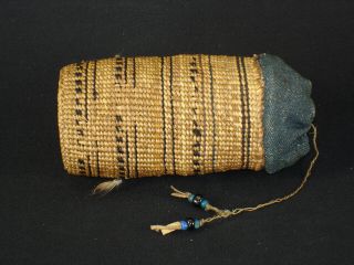Rare Northwestern Aleutian tobacco bag,  American Indian Basket - circa 1890 3