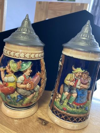 Vintage Collectable German Beer Stein / Tankard - Ceramic With Pewter Lid