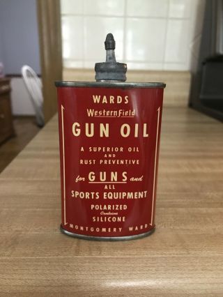 Vintage Wards Western Field Gun Oil Tin 3 Oz Oval Can Lead Top And Spout Can