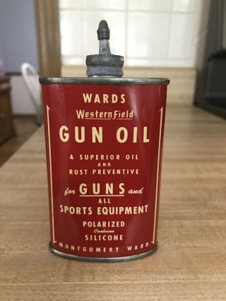 Vintage WARDS WESTERN FIELD GUN OIL TIN 3 oz OVAL CAN LEAD Top and Spout Can 2