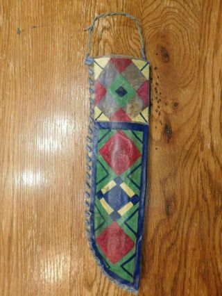 Vintage Early 1900s Native American Sioux Parfleche Knife Sheath Painted 2 Sided