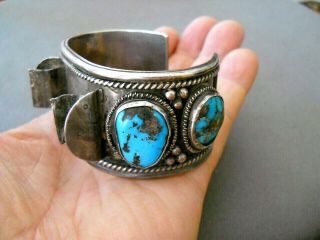 Old Native American Indian Bisbee Turquoise Sterling Silver Cuff Watch Bracelet