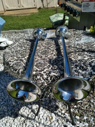 Two Vintage 24 " Grover Products Air Horn Chrome Emergency Fire Boat Ratrod Truck
