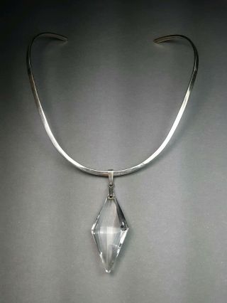 Vintage Sterling Silver Crystal Prism Collar Necklace Taxco Mexico