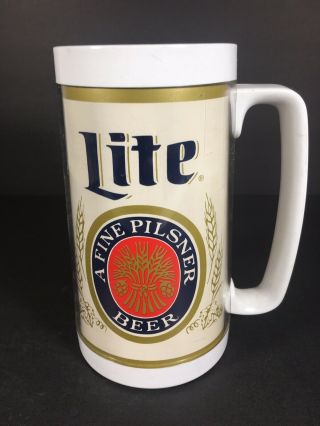Vintage Miller Lite Fine Pilsner Beer Thermo Serv Insulated Mug Stein Cup Nos