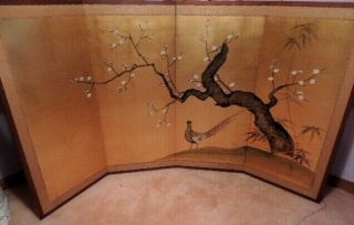 Vintage Byobu Japanese 4 Panel Silk Screen Print 66 " X 36 "