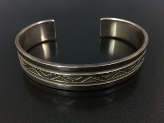 Troy Laner Vintage Navajo Indian Pattern Sterling Silver Bracelet Cuff