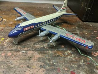Vintage United Airlines Dc - 7 Mainliner Japan Tin Toy
