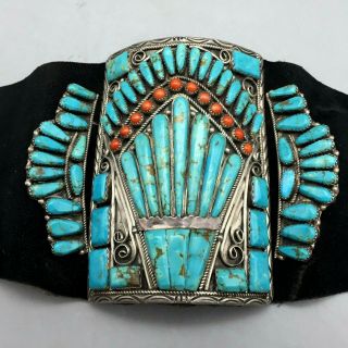 An Eye Catching,  Unique Style Turquoise And Coral Bow Guard Or Ketoh