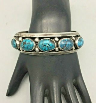 Fabulous Vintage Hand Twisted Sterling Silver And Turquoise Bracelet