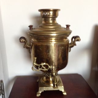 Antique Russian Samovar With Many Stamps.