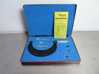 Vintage Central Tools 6205 44l 0 - 4 " Range Style Micrometer Gauge & Case