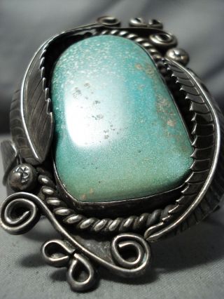 Huge Heavy Thick Vintage Navajo Carico Lake Turquoise Sterling Silver Bracelet