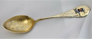 Rare Gold Wash Sterling Silver Enameled White Donkey Pasadena Ca Souvenir Spoon