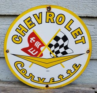 Old Vintage 1961 Chevrolet Corvette Porcelain Enamel Dealership Sign Chevy Gm