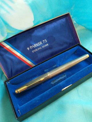Vtg Parker 75 Ciselle Sterling Silver Fountain Pen W/out Nib,  Cartridge,  Has Box