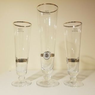 3 Warsteiner Beer Glasses Germany 0.  4 Liter 0.  2 Liter Gold Rim Replacement