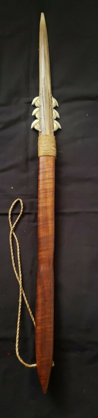 Vintage Hawaiian Spear Warrior Weapon Sword Fish Bill,  Shark Teeth On Koa Wood